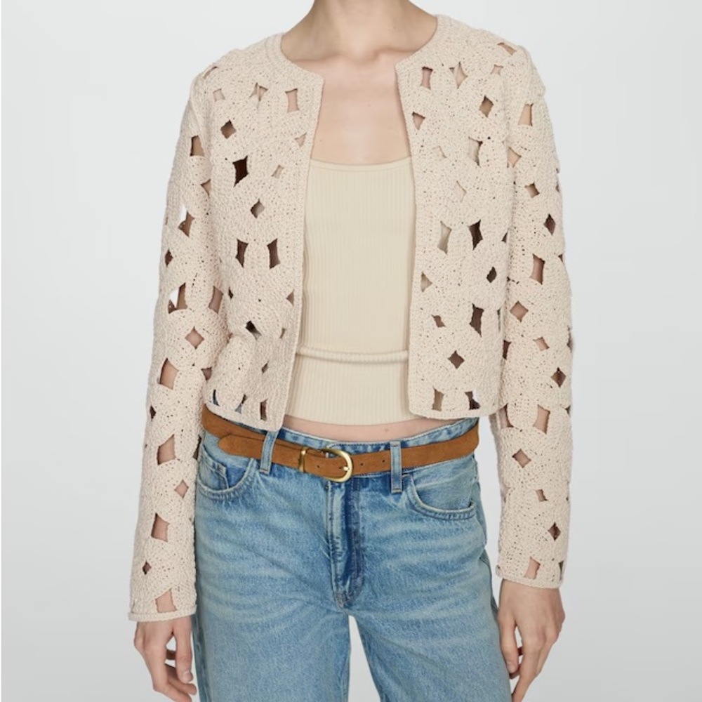 NWT• Mango • Crochet Jacket with open work details